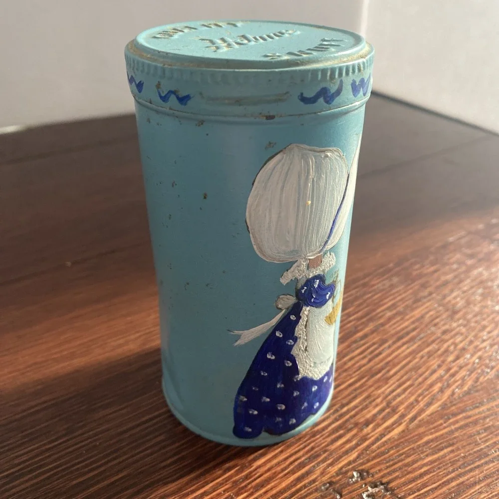 Vintage Tobacco Helme Quality Snuff  Tin Can Jars Painted‎ Holly Hobbie Blue-
